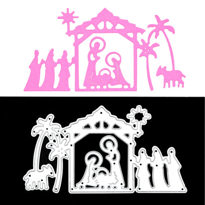 Christmas Stable Nativity Scene Metal Cutting Die – Holy Family & Wise Men