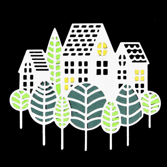 Houses & Trees Scene Metal Cutting Die – Village Landscape Design