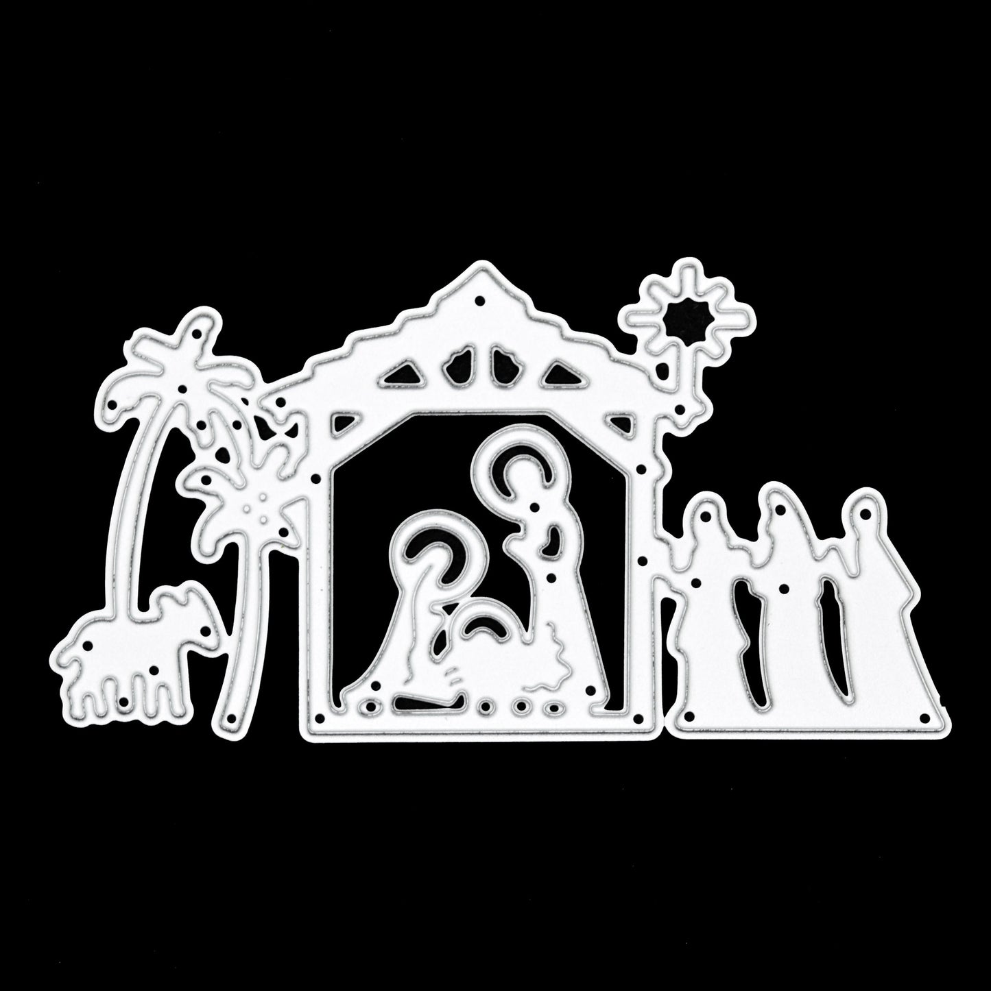 Christmas Stable Nativity Scene Metal Cutting Die – Holy Family & Wise Men