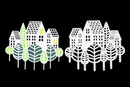 Houses & Trees Scene Metal Cutting Die – Village Landscape Design