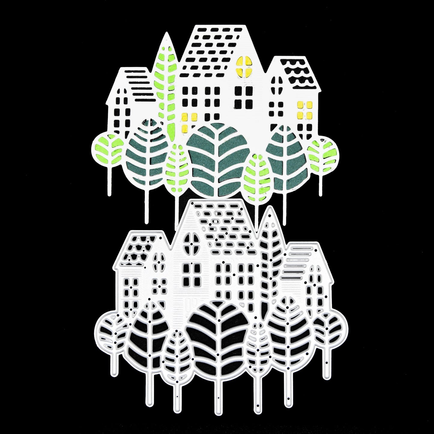 Houses & Trees Scene Metal Cutting Die – Village Landscape Design