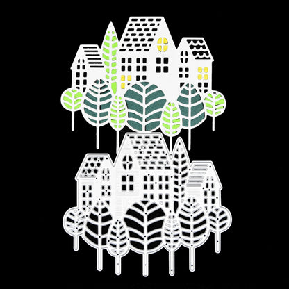 Houses & Trees Scene Metal Cutting Die – Village Landscape Design