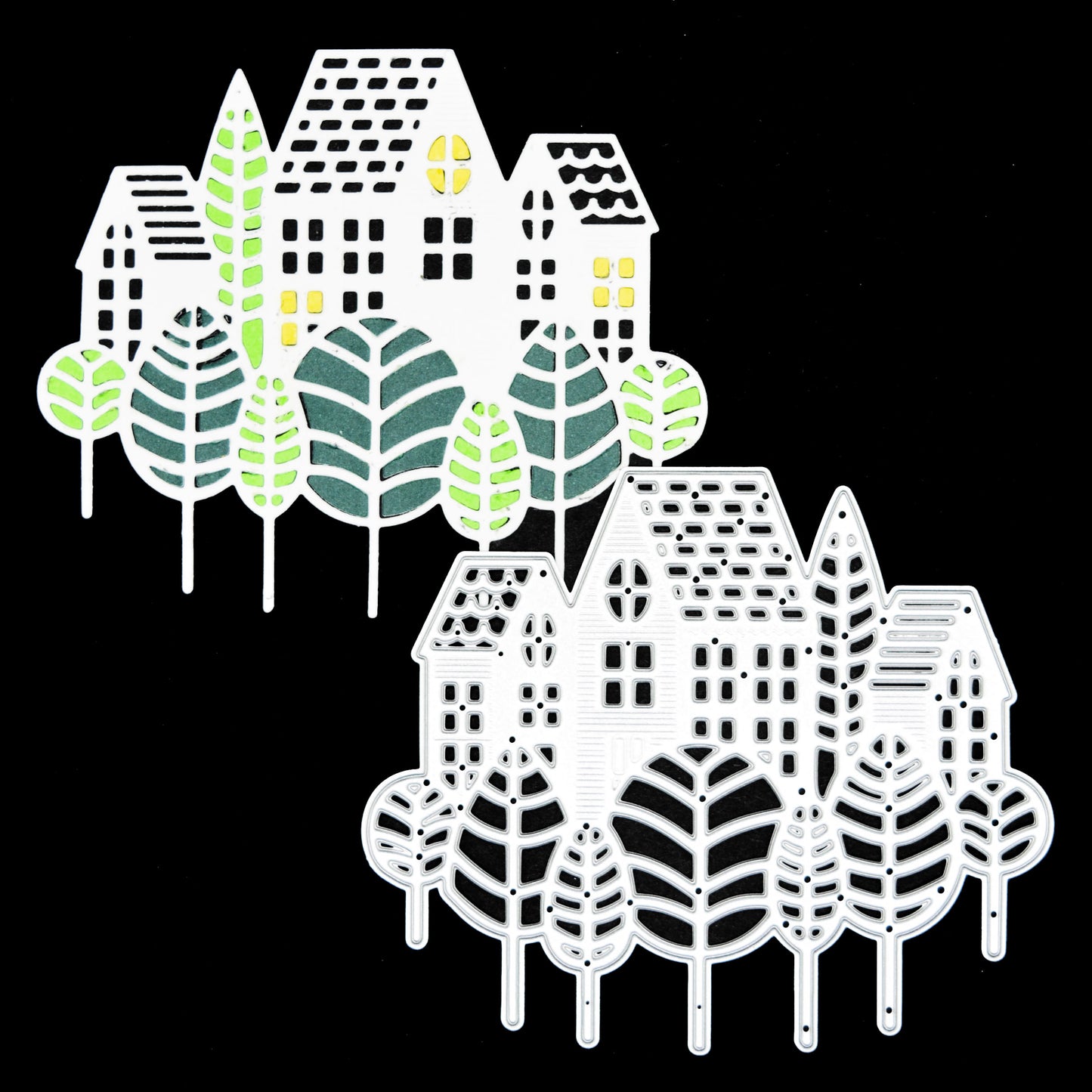 Houses & Trees Scene Metal Cutting Die – Village Landscape Design