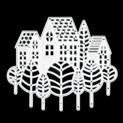 Houses & Trees Scene Metal Cutting Die – Village Landscape Design