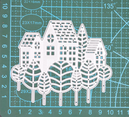 Houses & Trees Scene Metal Cutting Die – Village Landscape Design