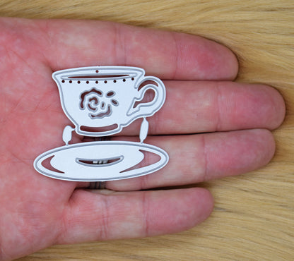 Tea Cup & Saucer Metal Cutting Die – Floral Teacup Craft Die