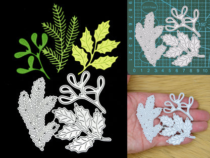 Christmas Holly, Pine & Mistletoe Leaves Metal Cutting Dies Set