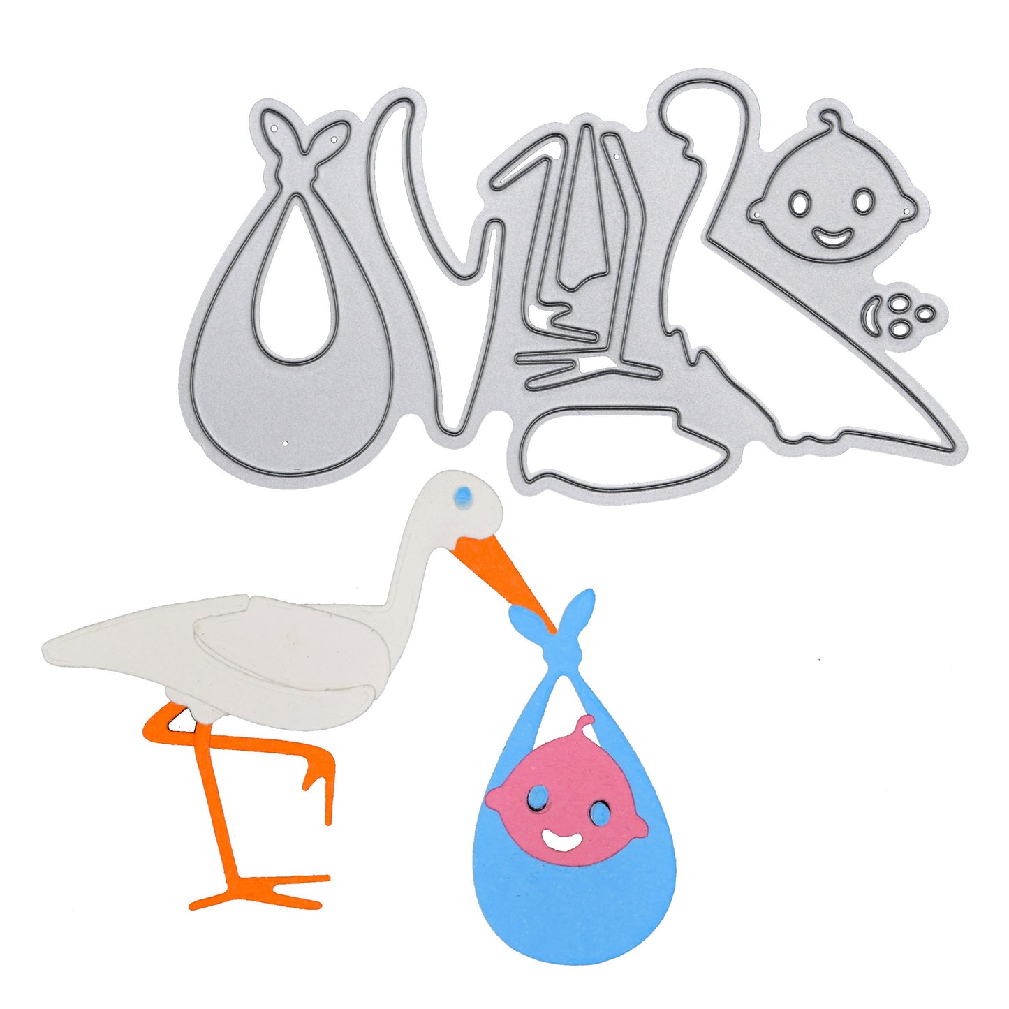 Stork & Baby Metal Cutting Die – New Baby Card Making Die