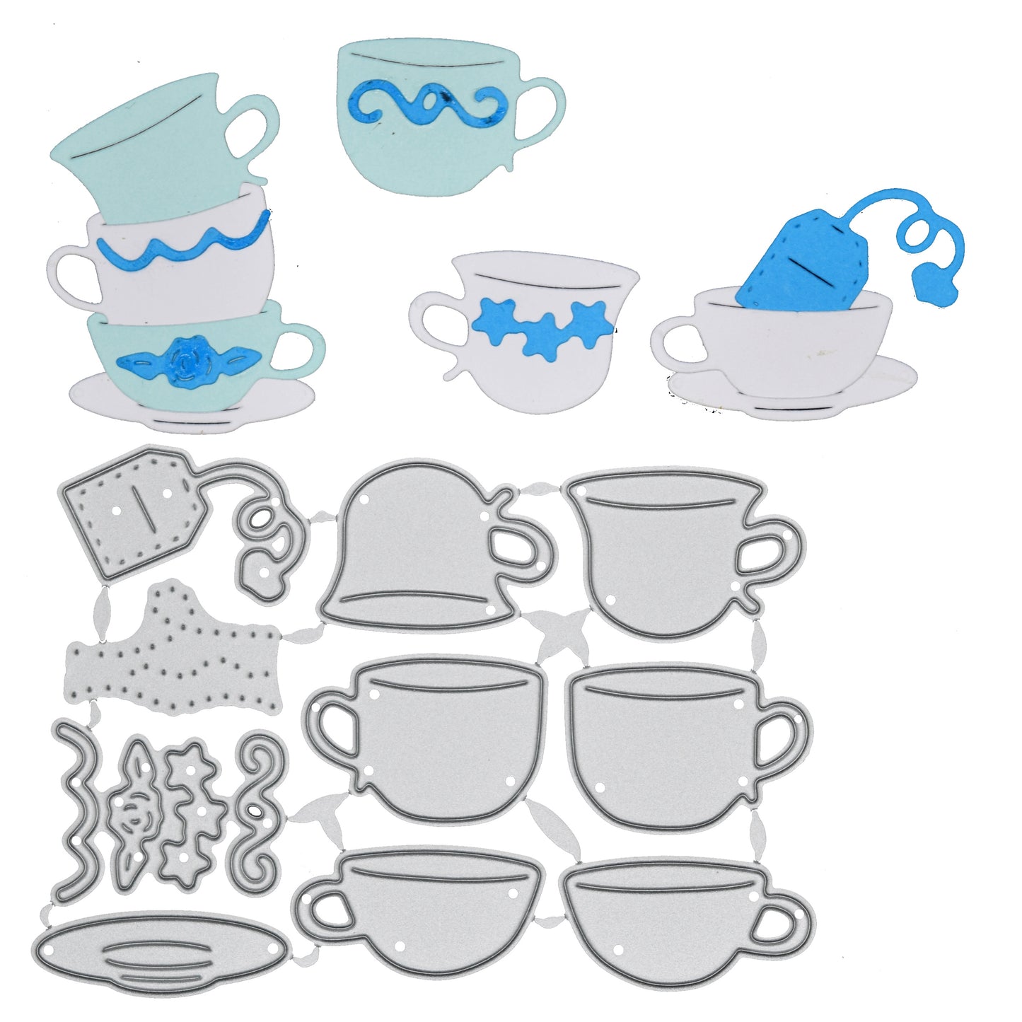 Tea Cups & Accessories Metal Cutting Dies – 10 Piece Tea Party Card Making Set
