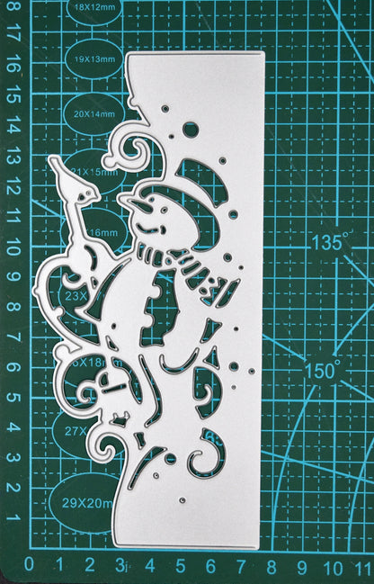 Snowman border metal cutting die size reference on cutting mat