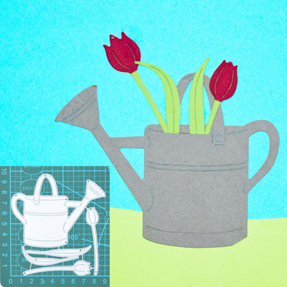 Watering Can & Tulips Metal Cutting Dies – Gardening Floral Set