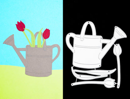 Watering Can & Tulips Metal Cutting Dies – Gardening Floral Set