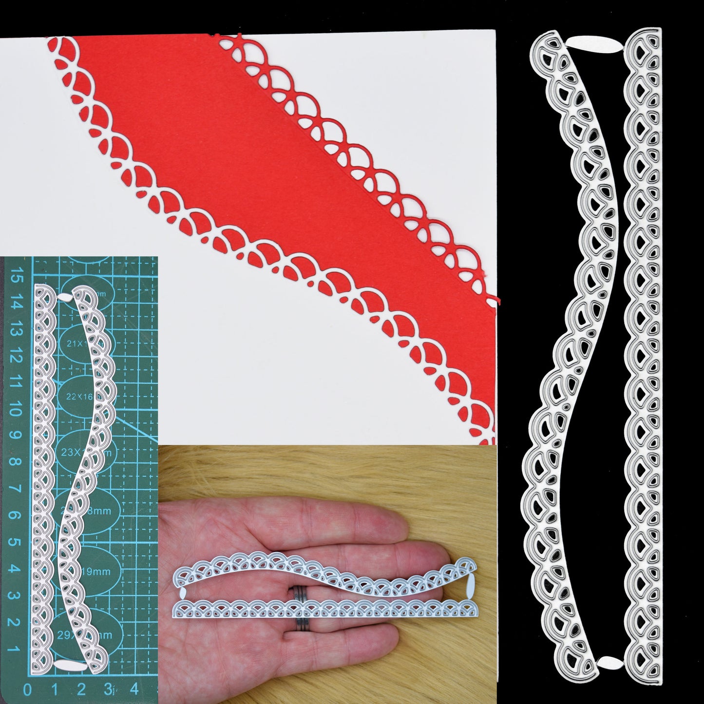 2 Lace Effect Border Metal Cutting Dies – Decorative Edging Craft Set