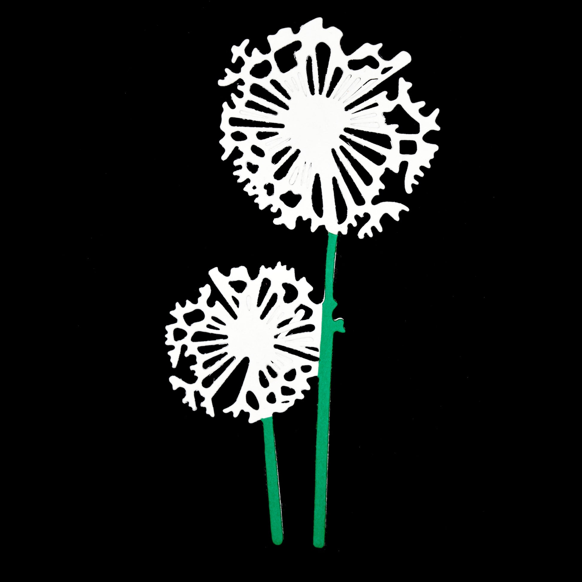 Dandelion metal cutting die showing finished floral silhouette with stem for card making