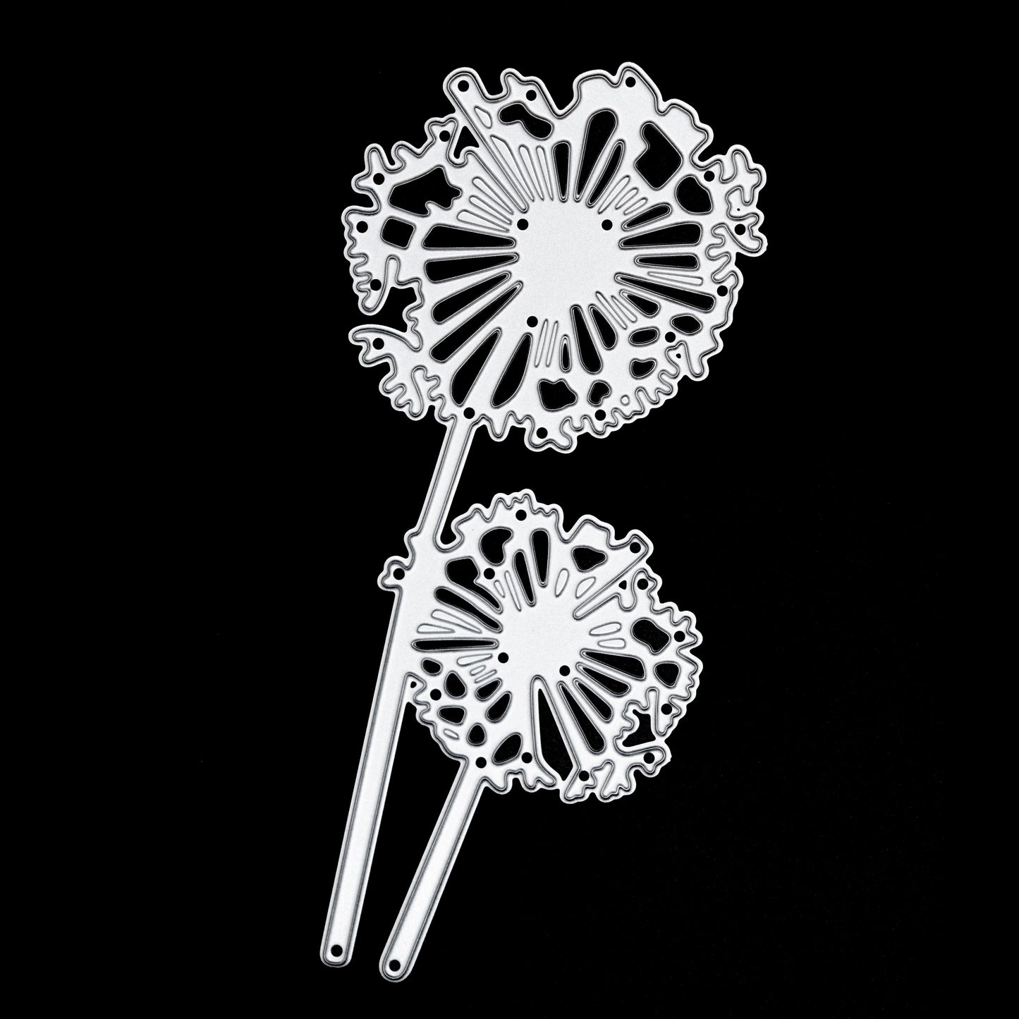 Close up of dandelion floral silhouette metal cutting die showing fine cut details