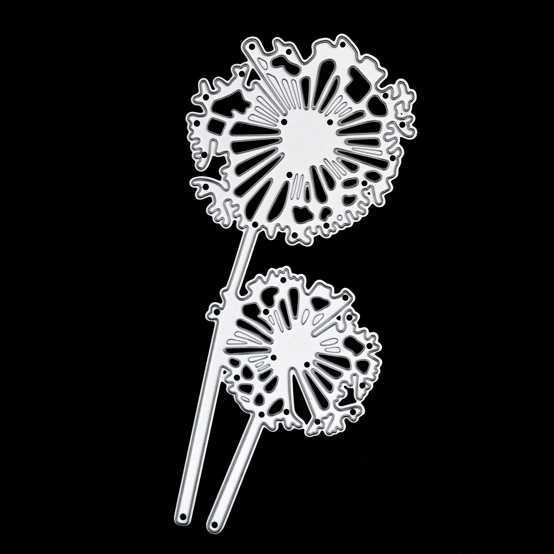 Close up of dandelion floral silhouette metal cutting die showing fine cut details