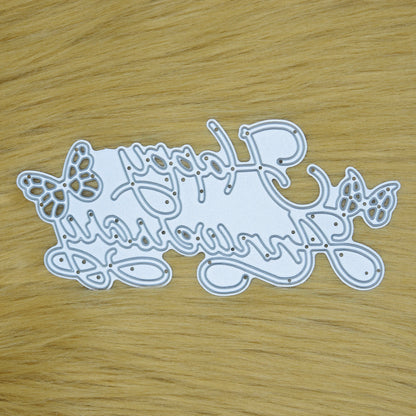 Happy Anniversary script metal cutting die with butterfly accents for anniversary card making and papercraft sentiments