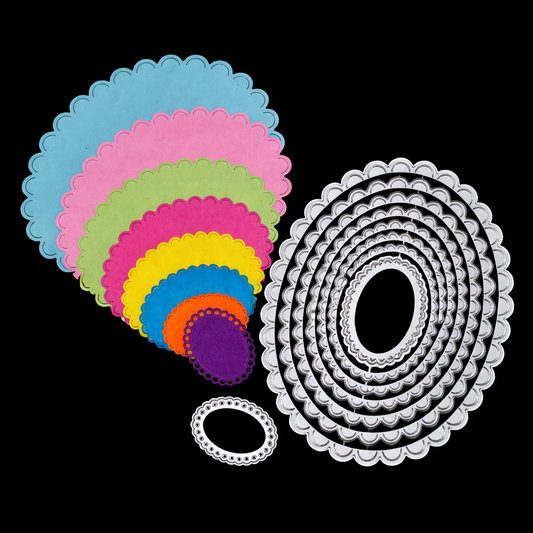 Large Nest of 9 Scalloped Oval Metal Cutting Dies – Decorative Frame Set