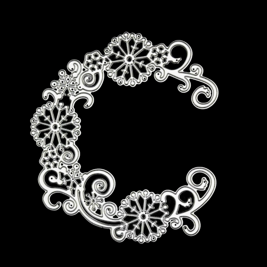 Snowflake Wreath Frame Metal Cutting Die – Winter Swirl Corner Design