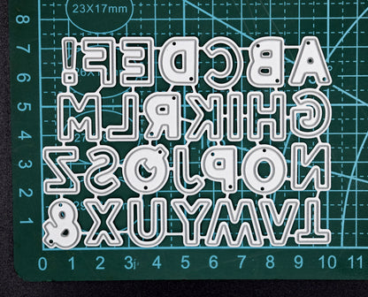 Alphabet metal cutting dies size reference on cutting mat for papercrafts