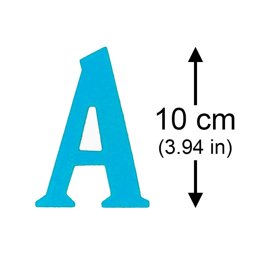 Uppercase letter A paper cut measuring approximately 10 cm tall to demonstrate the finished alphabet size.