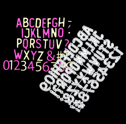 Close up of uppercase alphabet die cut letters and numbers