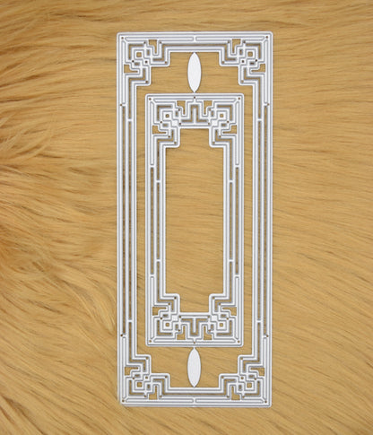 2 piece Art Deco rectangle frame metal cutting dies on faux fur background