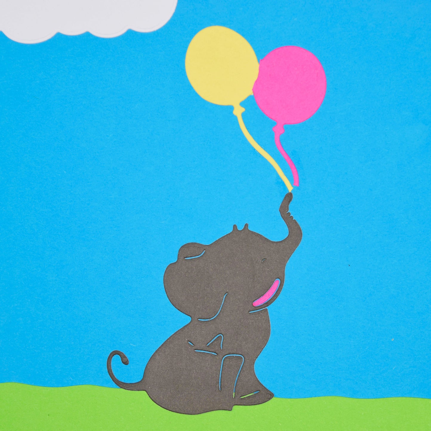 Baby elephant with balloons metal cutting die card making example