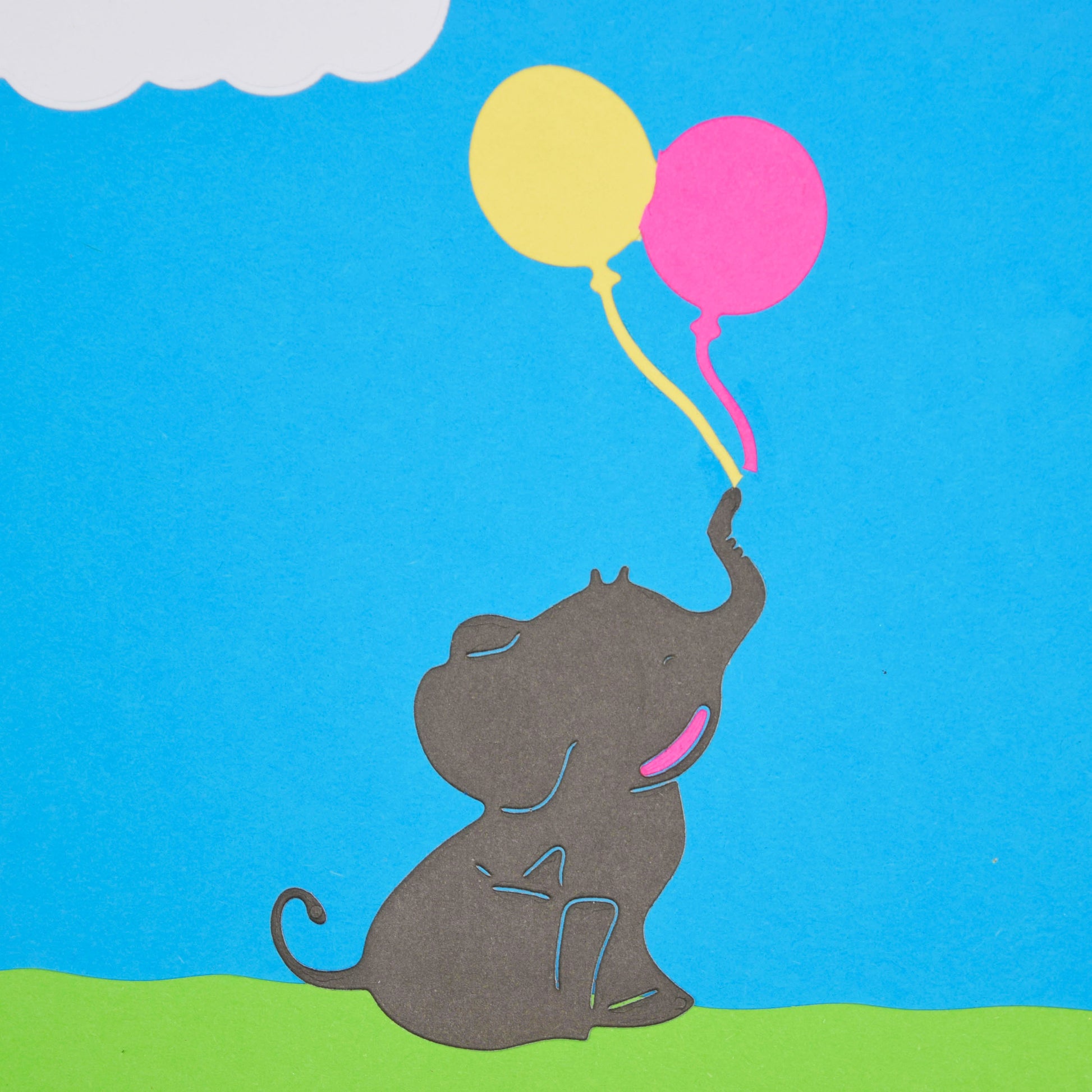 Baby elephant with balloons metal cutting die card making example