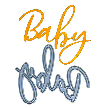 Baby script sentiment cutting die with finished paper die cut example
