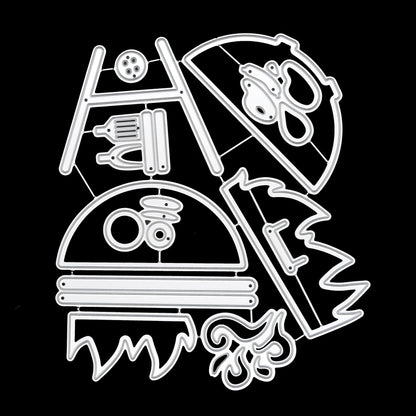 Large BBQ barbecue grill and accessories metal cutting die set on black background for summer card making and papercraft projects