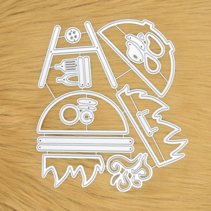 Large BBQ barbecue grill and accessories metal cutting die set photographed on faux fur background for card making and craft projects
