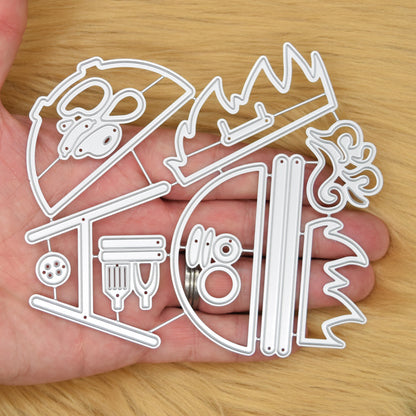 Large BBQ barbecue grill metal cutting die set shown in hand for size reference and scale for papercraft and card making