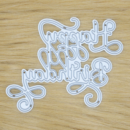 Birthday script metal cutting die with elegant Happy Birthday calligraphy wording for handmade cards and celebration crafts