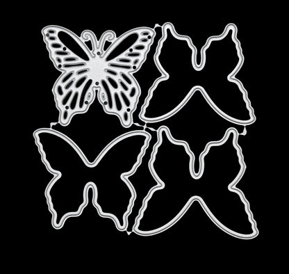 Butterfly metal cutting dies set including detailed wing layer and outer shape dies