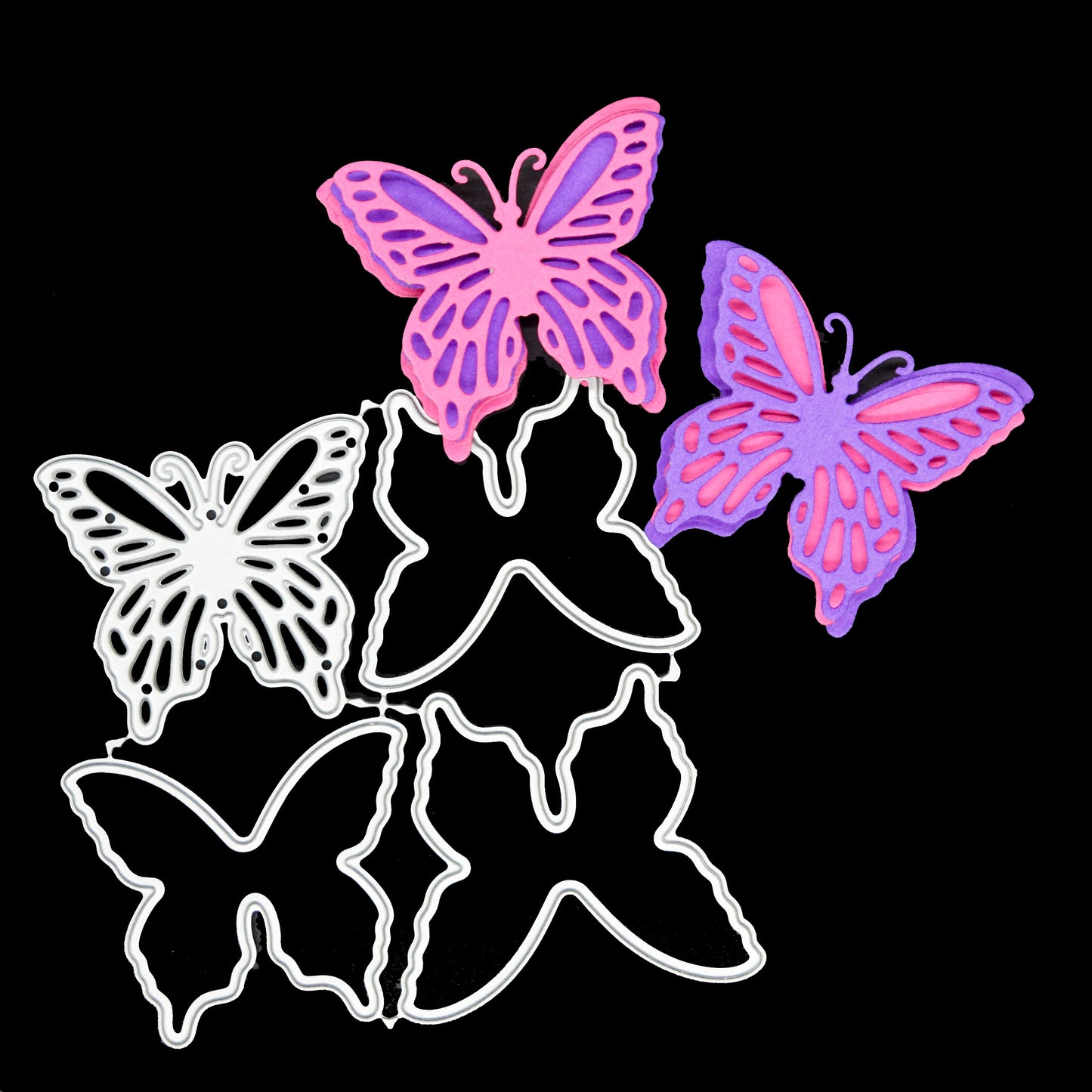 Butterfly metal cutting dies set with finished layered butterfly examples