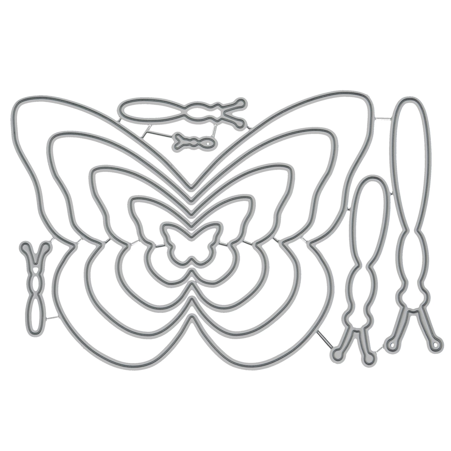 Butterfly layering metal cutting dies set on white background