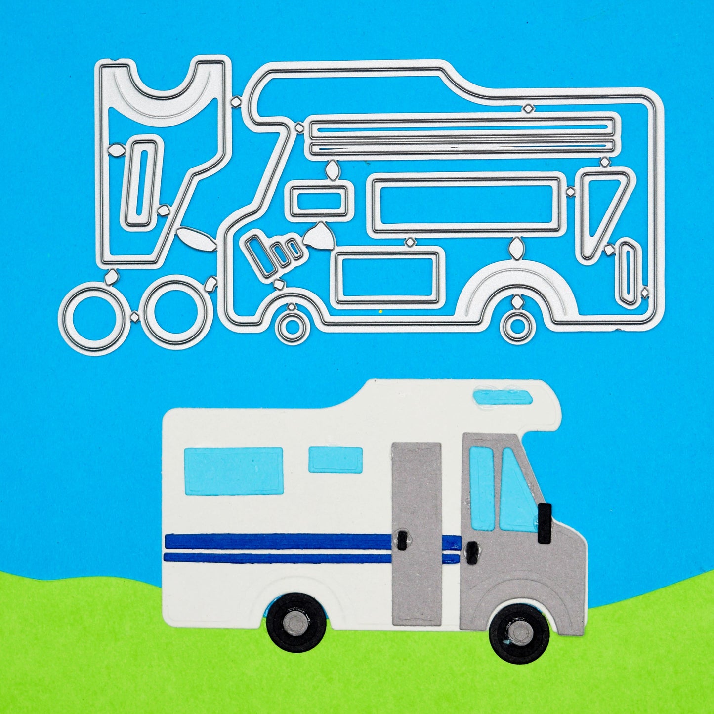 Camper van metal cutting dies set with finished die cut example