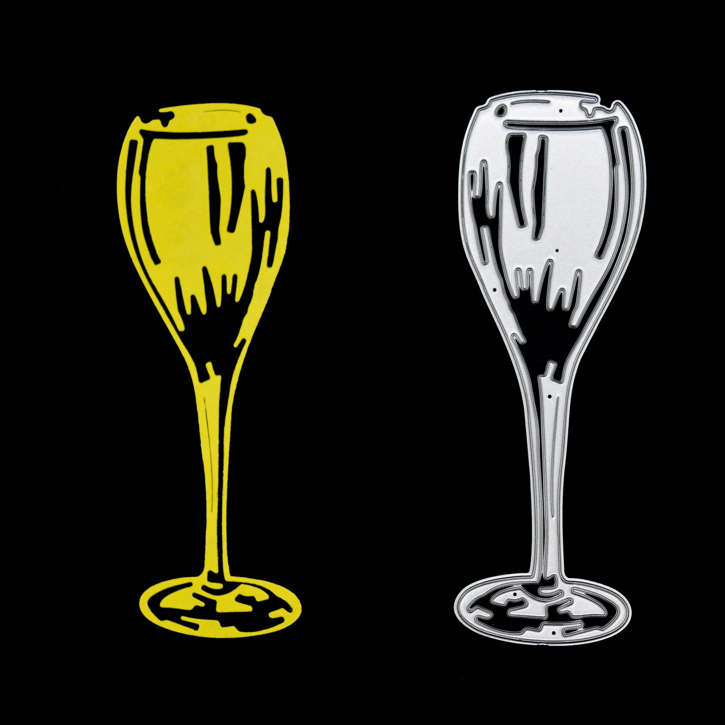 Champagne glass metal cutting die with cardstock die cut example for card making