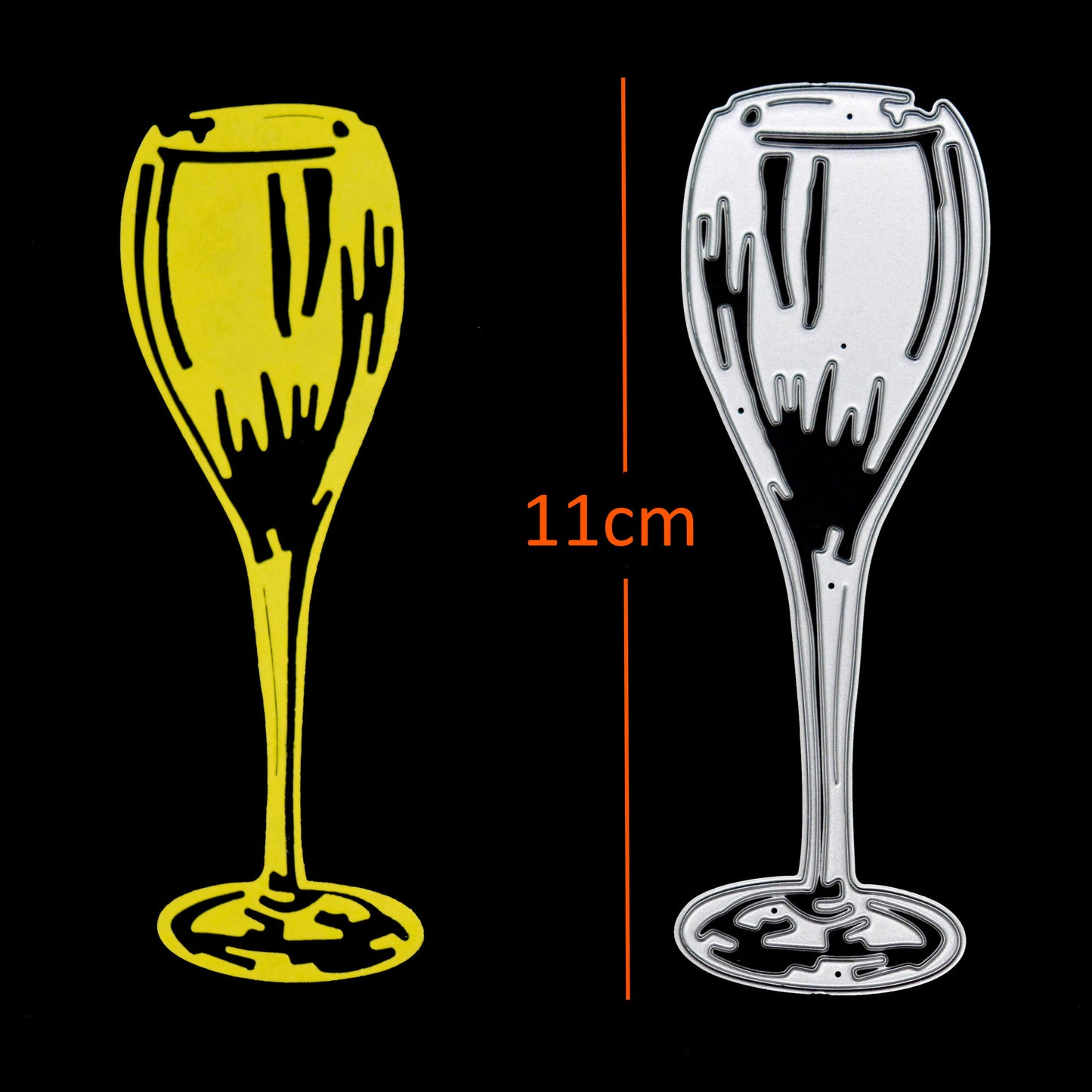 Champagne glass metal cutting die showing 11 cm height for card making and papercraft projects