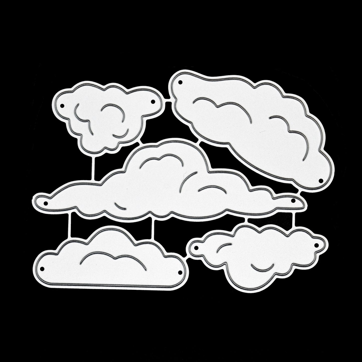 Cloud metal cutting dies set on black background highlighting cloud shapes for card making