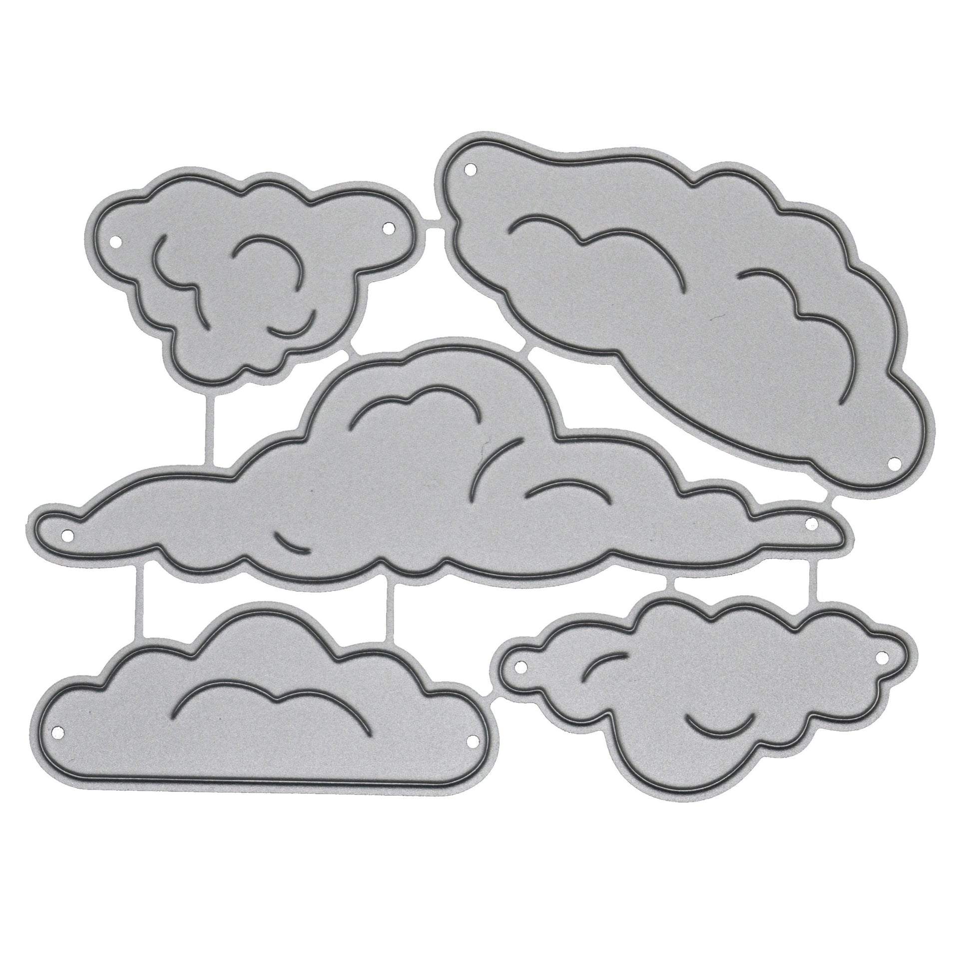 Cloud metal cutting dies set on white background showing five cloud shapes for papercraft