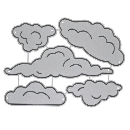Cloud metal cutting dies set on white background showing five cloud shapes for papercraft