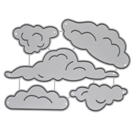 Cloud metal cutting dies set on white background showing five cloud shapes for papercraft