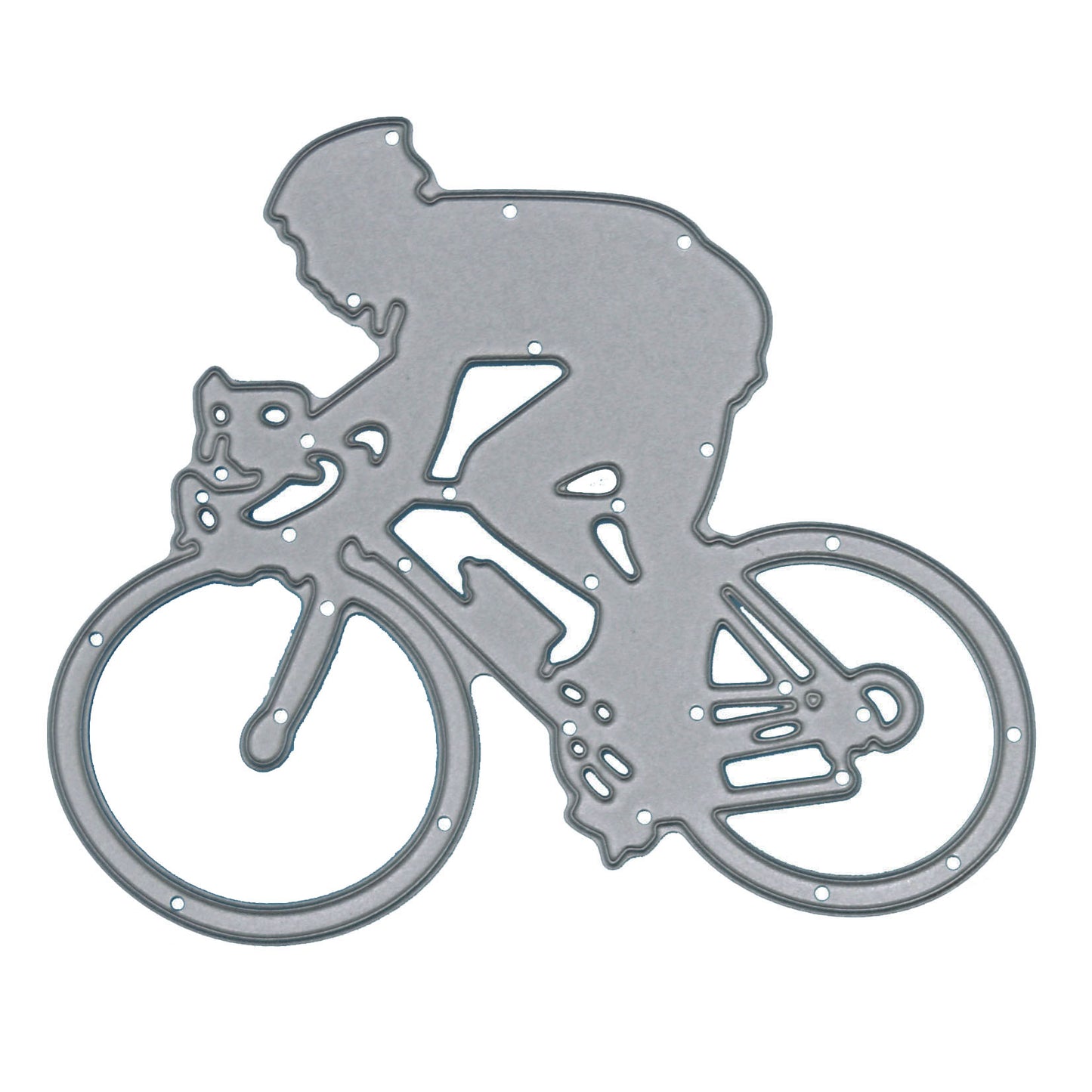 Cyclist metal cutting die isolated on white background showing man riding racing bicycle