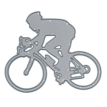 Cyclist metal cutting die isolated on white background showing man riding racing bicycle