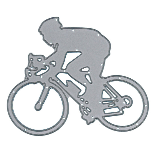 Cyclist metal cutting die isolated on white background showing man riding racing bicycle
