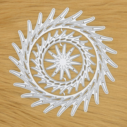 Layered circular swirl frame metal cutting dies on faux fur background