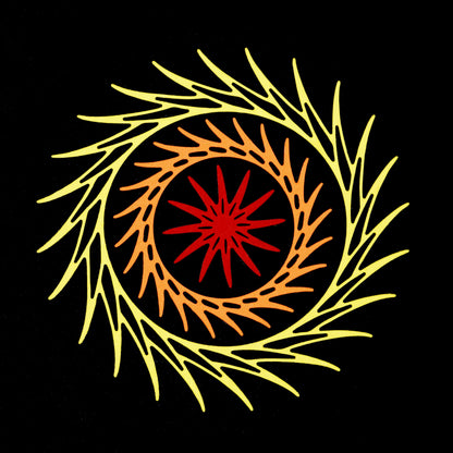 Layered decorative circular swirl dies used to create colourful frame design