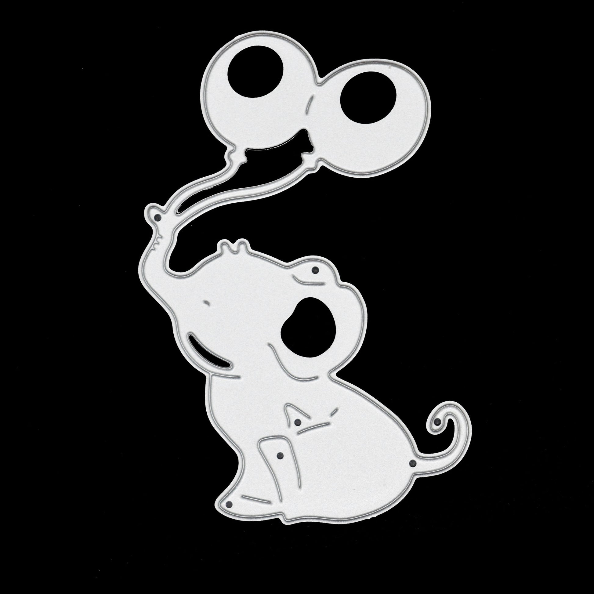 Baby elephant with balloons metal cutting die on black background